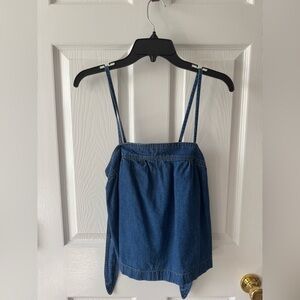 Madewell Women’s Denim Convertible Tie-Back Linen Blend Top in Alberta Wash S